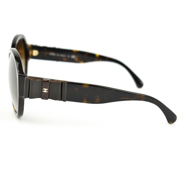 CHANEL Tortoise Brown Leather Bow CC Sunglasses gu - Picture 2 of 8